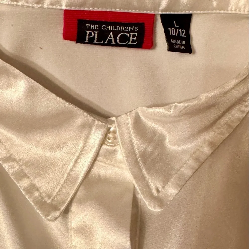 🎅 The Children’s Place white satin button down gathers in front girls 10/12